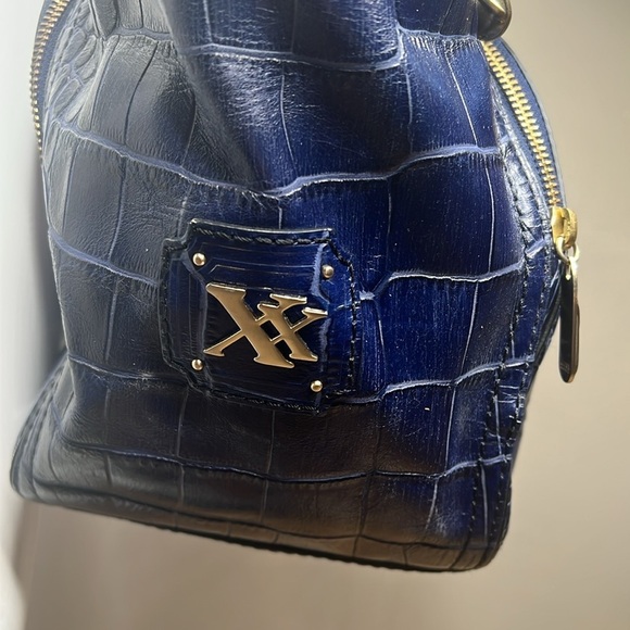 Maxx Navy Blue Croc Embossed Leather Tote Shoulder Bag Multiple Compartments - Picture 5 of 14